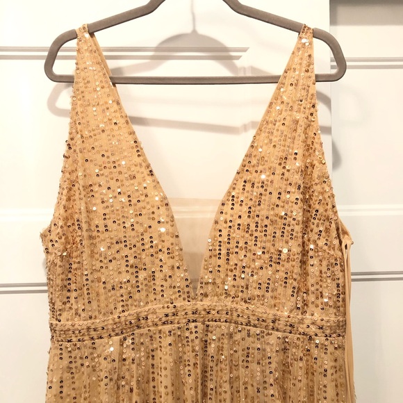 Mac Duggal Sequin Plunge Neck Gown Size 14 Sunset Style 10700 - Picture 5 of 10